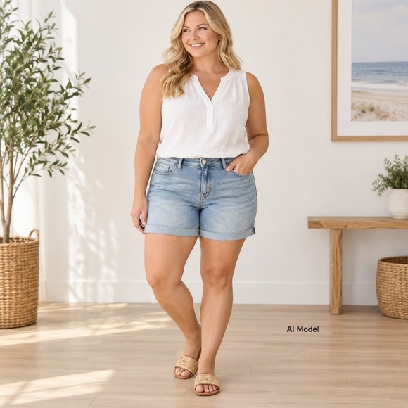 Kensie Pants - Kensie Jeans Cuffed Denim Shorts size 14 / 32 Light Washed Distressed Summer